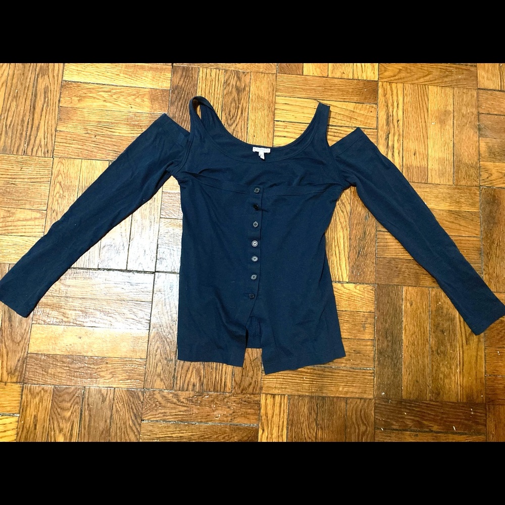 Morgane Le Fay Navy Off-the-Shoulder Long Sleeve Top